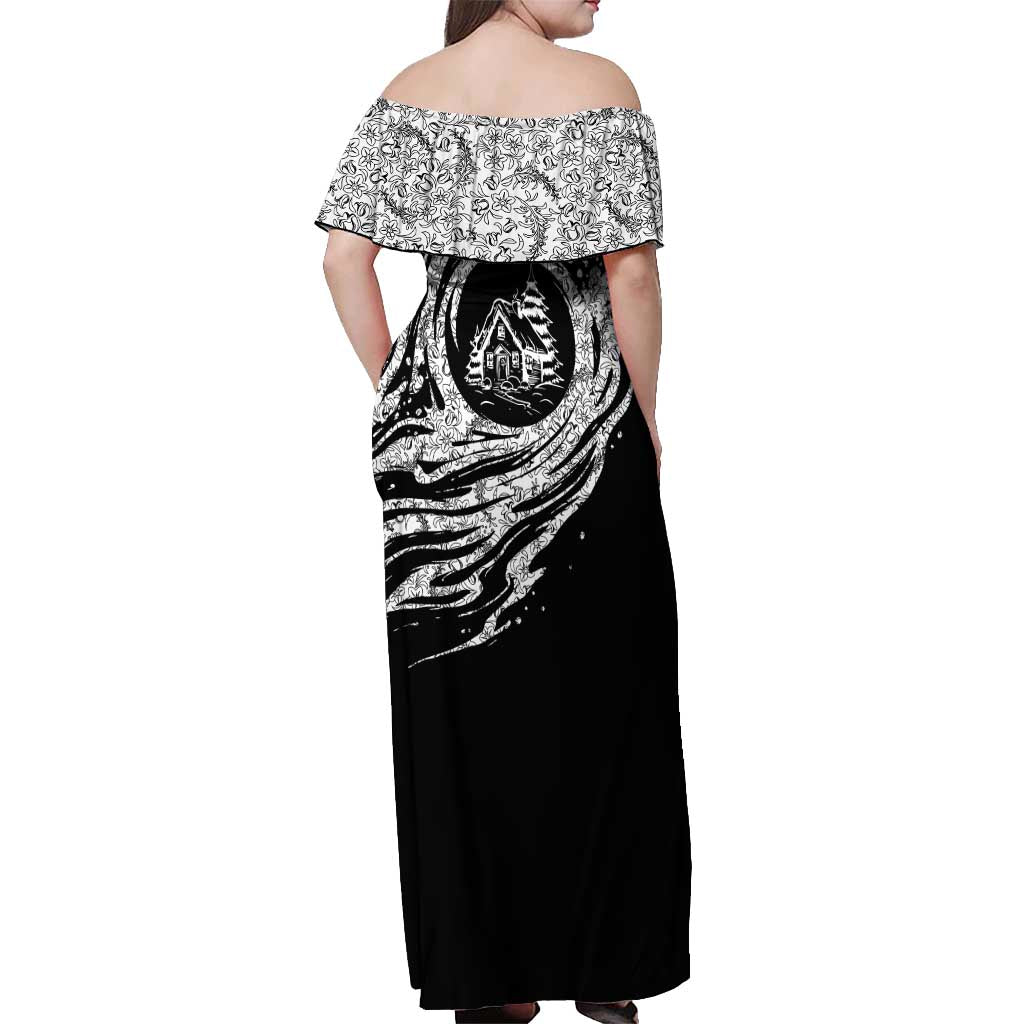I'm Coming to the Cottage Off Shoulder Maxi Dress with Hand-Drawn Floral Pattern