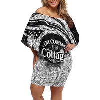 I'm Coming to the Cottage Off Shoulder Short Dress with Hand-Drawn Floral Pattern