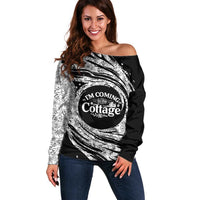 I'm Coming to the Cottage Off Shoulder Sweater with Hand-Drawn Floral Pattern