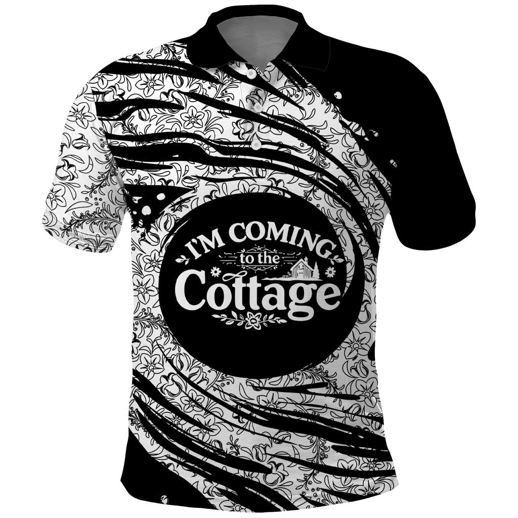 I'm Coming to the Cottage Polo Shirt with Hand-Drawn Floral Pattern
