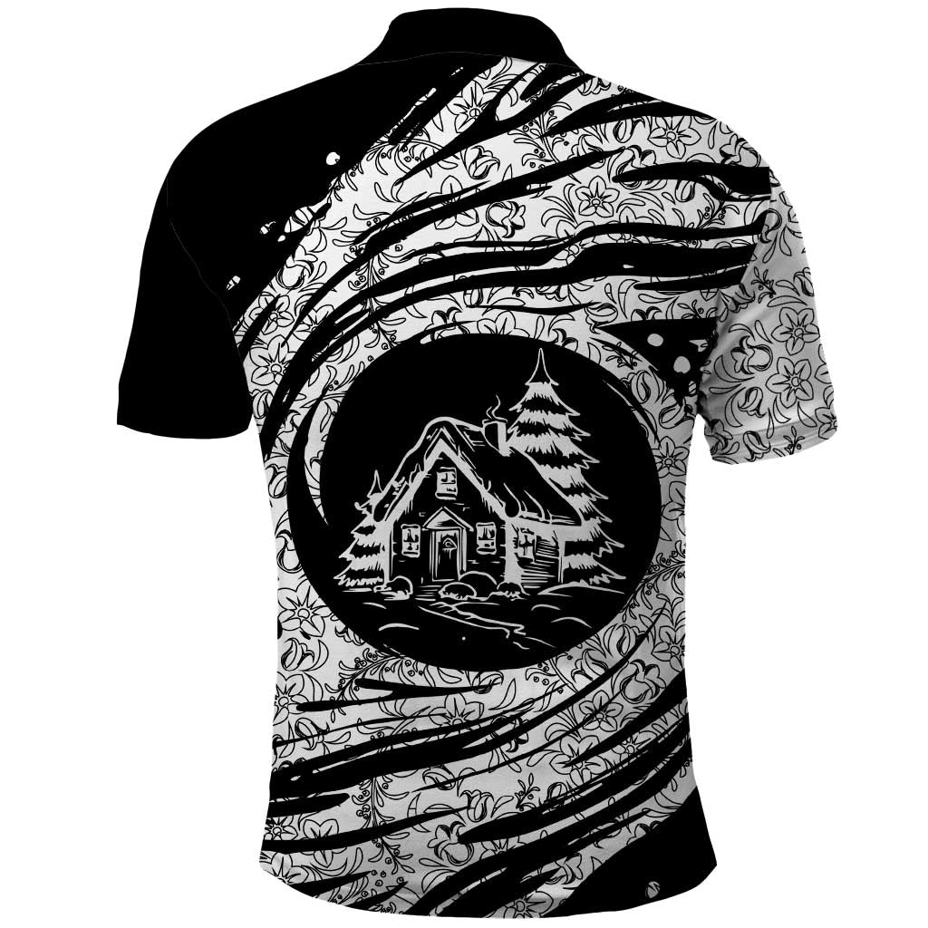 I'm Coming to the Cottage Polo Shirt with Hand-Drawn Floral Pattern
