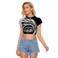 I'm Coming to the Cottage Raglan Cropped T Shirt with Hand-Drawn Floral Pattern