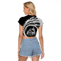 I'm Coming to the Cottage Raglan Cropped T Shirt with Hand-Drawn Floral Pattern