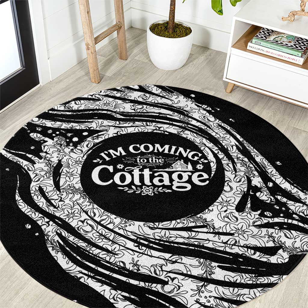 I'm Coming to the Cottage Round Carpet with Hand-Drawn Floral Pattern