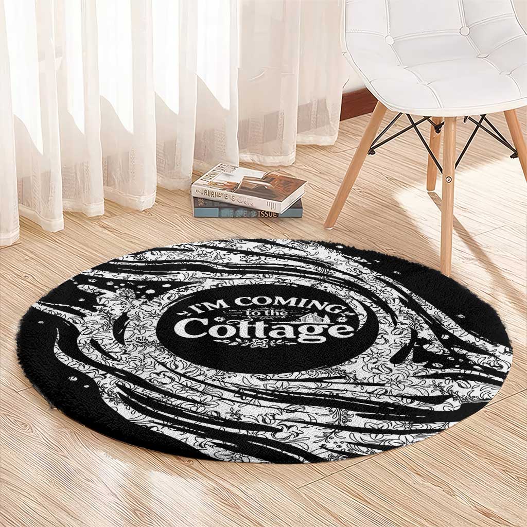 I'm Coming to the Cottage Round Carpet with Hand-Drawn Floral Pattern