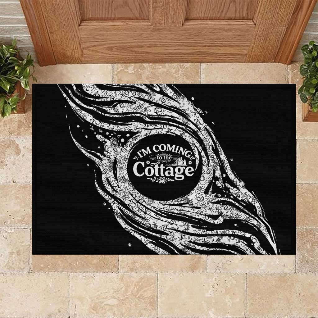 I'm Coming to the Cottage Rubber Doormat with Hand-Drawn Floral Pattern