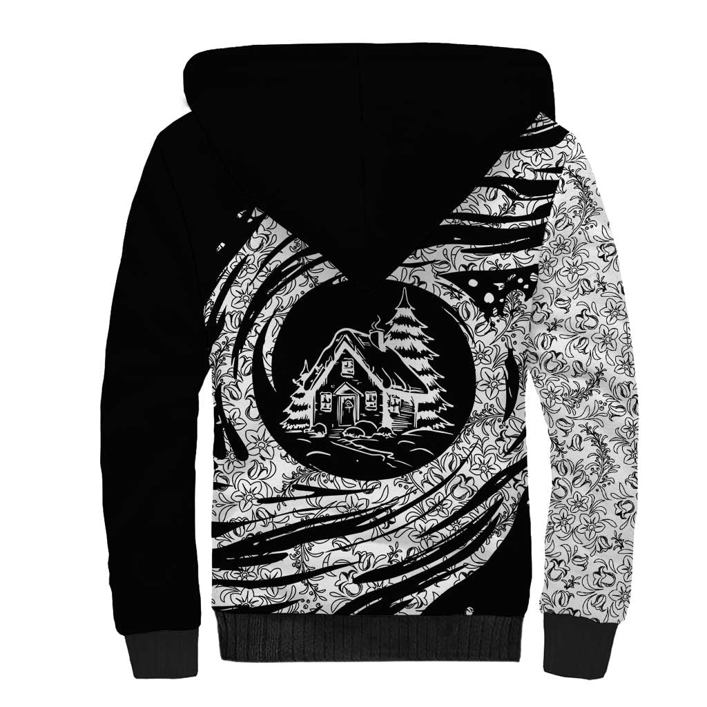 I'm Coming to the Cottage Sherpa Hoodie with Hand-Drawn Floral Pattern