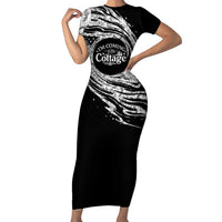 I'm Coming to the Cottage Short Sleeve Bodycon Dress with Hand-Drawn Floral Pattern