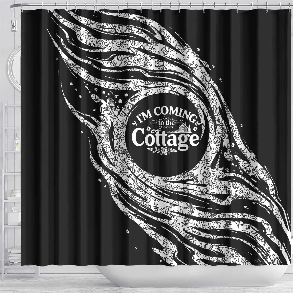 I'm Coming to the Cottage Shower Curtain with Hand-Drawn Floral Pattern