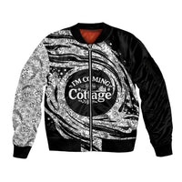 I'm Coming to the Cottage Sleeve Zip Bomber Jacket with Hand-Drawn Floral Pattern