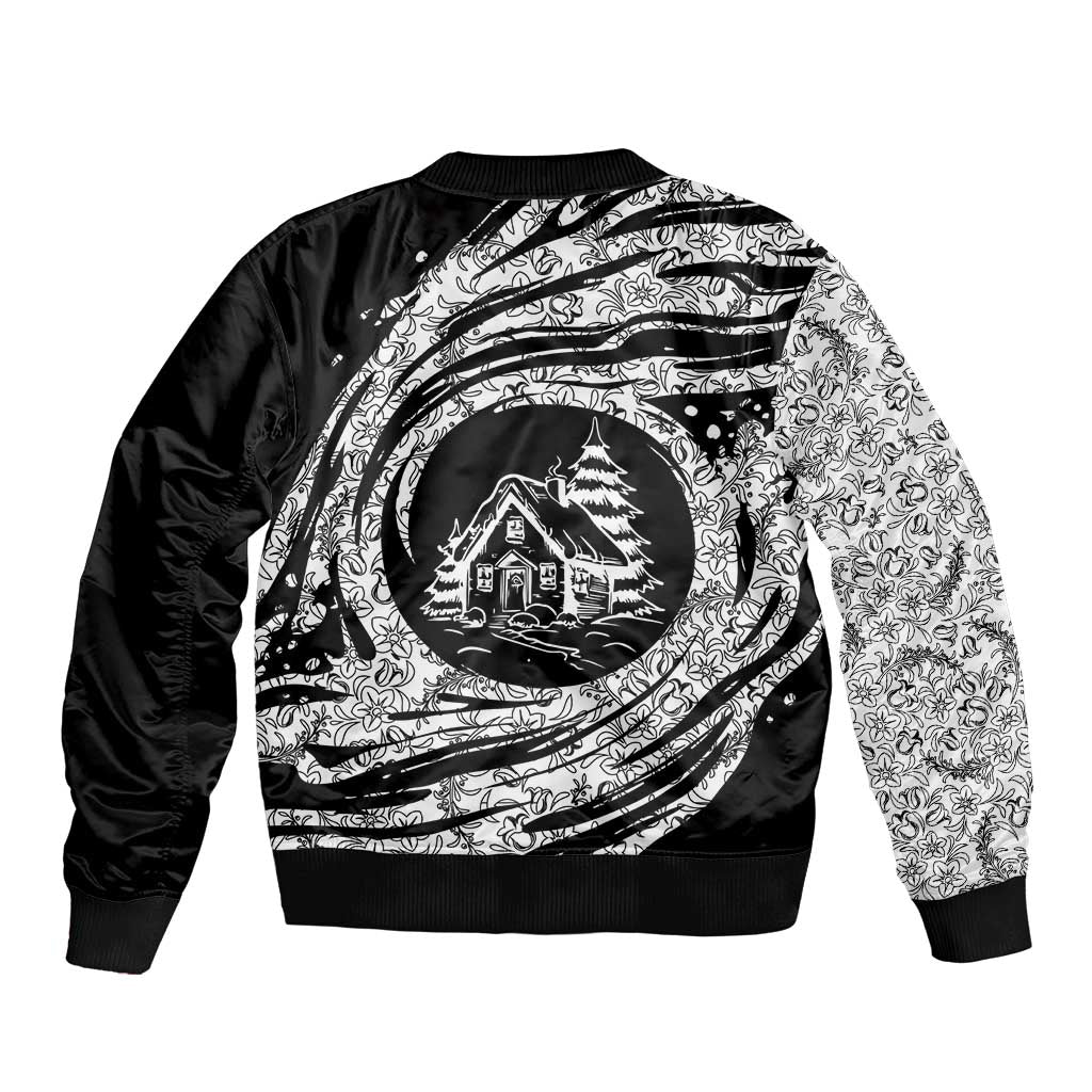 I'm Coming to the Cottage Sleeve Zip Bomber Jacket with Hand-Drawn Floral Pattern