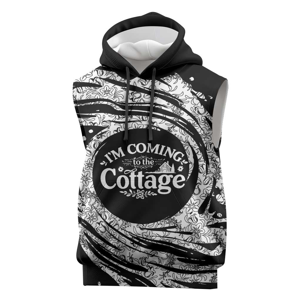 I'm Coming to the Cottage Sleeveless Hoodie with Hand-Drawn Floral Pattern