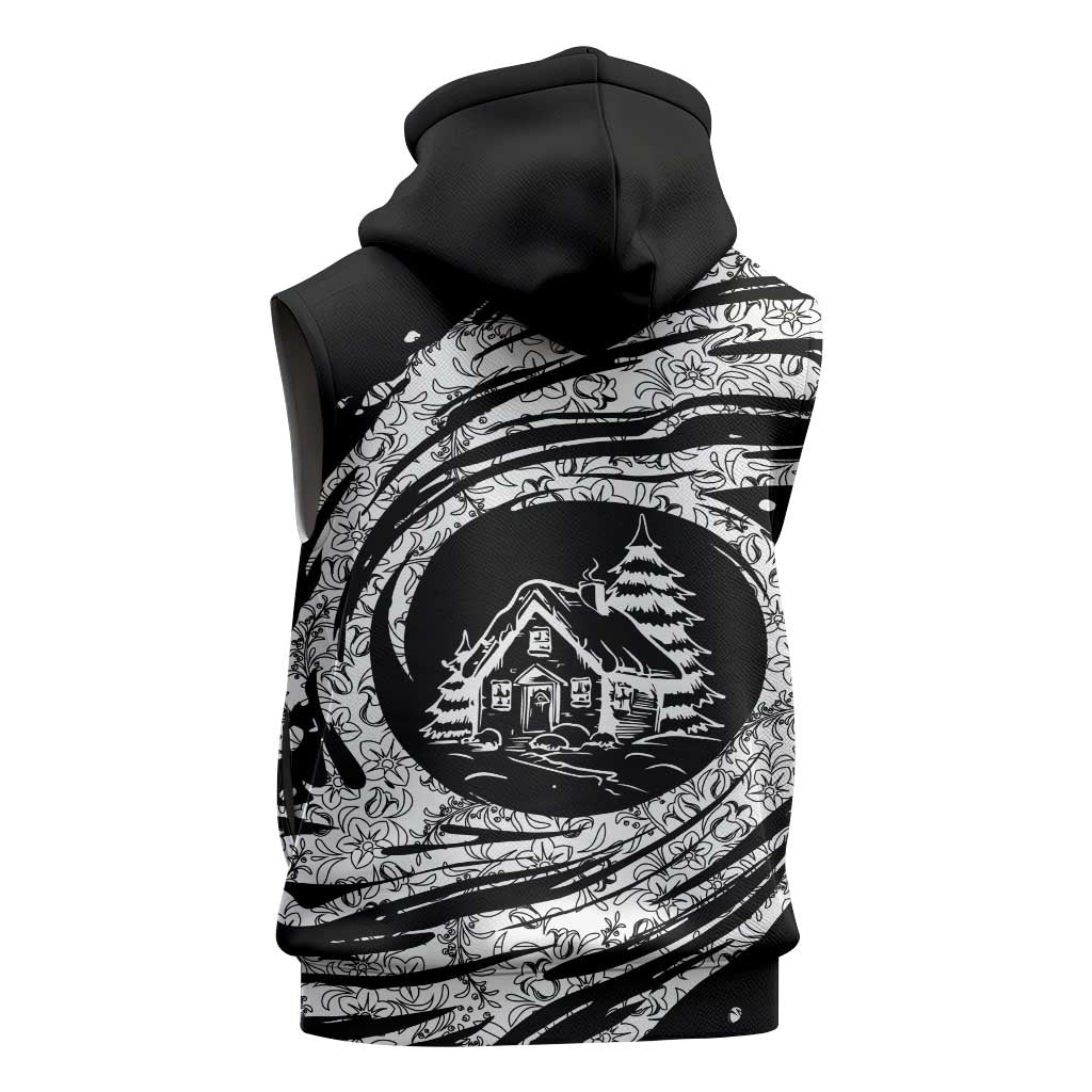 I'm Coming to the Cottage Sleeveless Hoodie with Hand-Drawn Floral Pattern