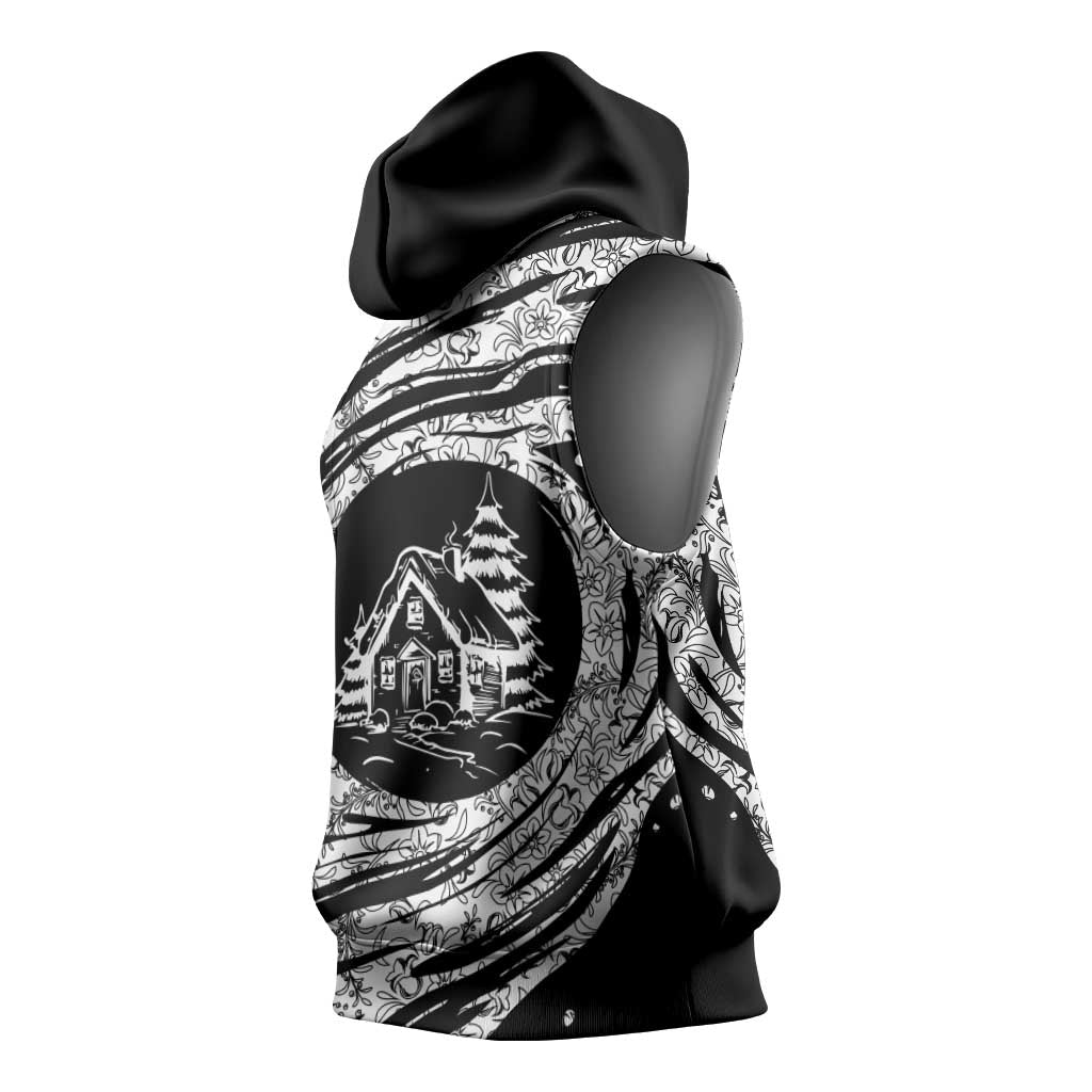 I'm Coming to the Cottage Sleeveless Hoodie with Hand-Drawn Floral Pattern