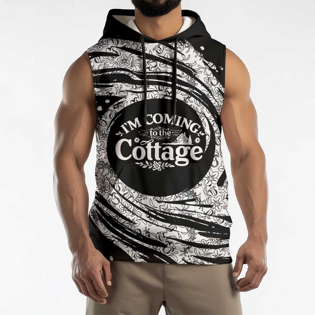I'm Coming to the Cottage Sleeveless Hoodie with Hand-Drawn Floral Pattern