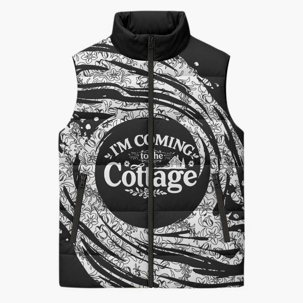 I'm Coming to the Cottage Sleeveless Puffer Jacket with Hand-Drawn Floral Pattern