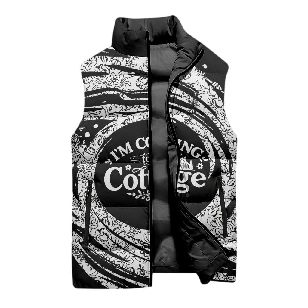 I'm Coming to the Cottage Sleeveless Puffer Jacket with Hand-Drawn Floral Pattern