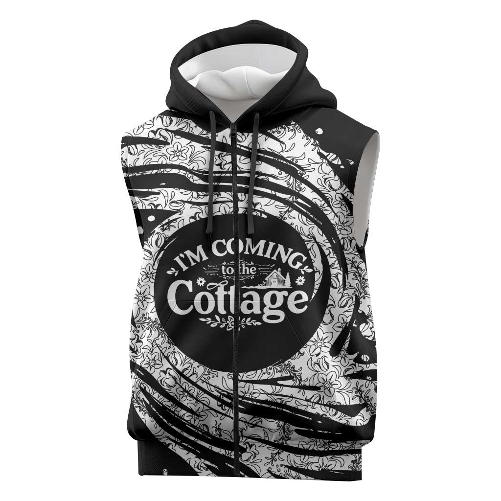 I'm Coming to the Cottage Sleeveless Zip Hoodie with Hand-Drawn Floral Pattern