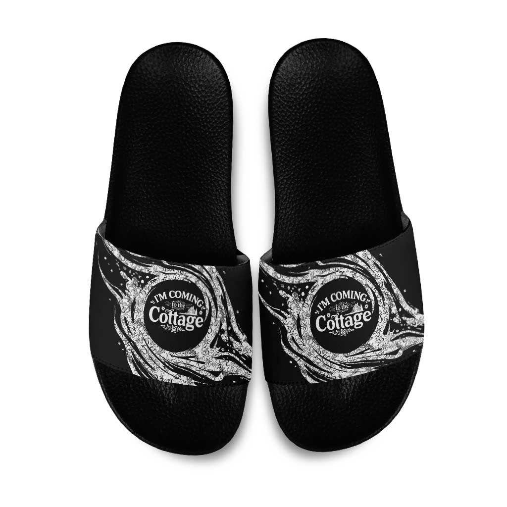 I'm Coming to the Cottage Slide Sandals with Hand-Drawn Floral Pattern