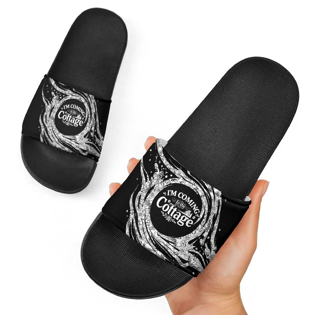 I'm Coming to the Cottage Slide Sandals with Hand-Drawn Floral Pattern