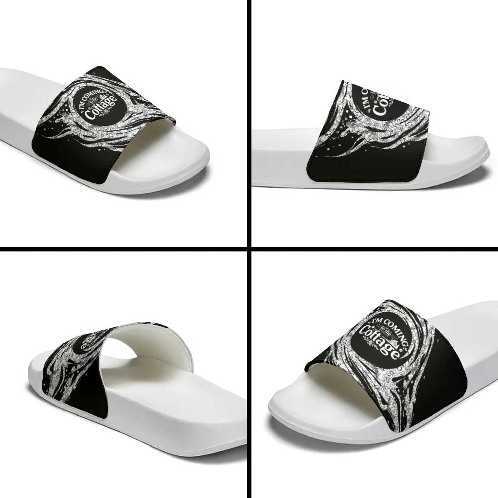 I'm Coming to the Cottage Slide Sandals with Hand-Drawn Floral Pattern