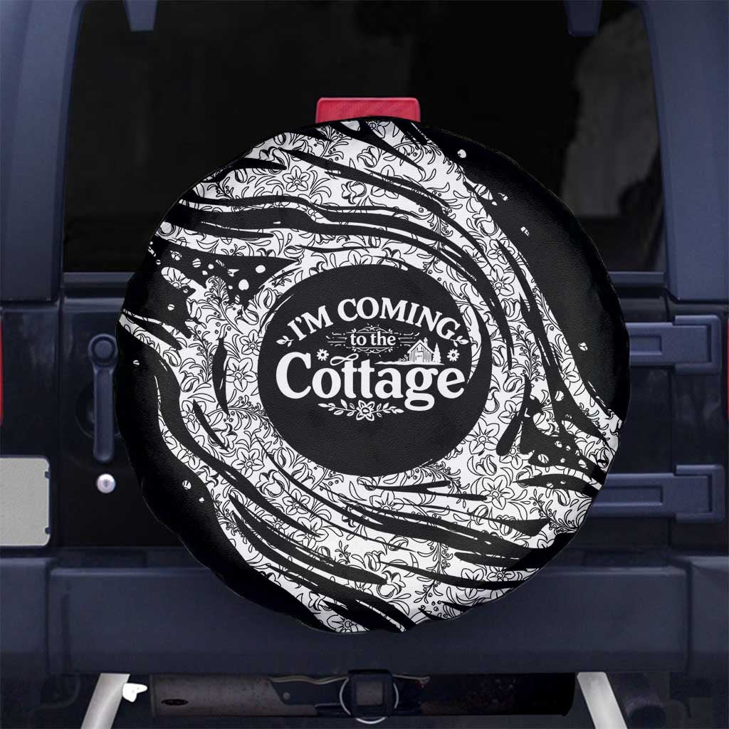 I'm Coming to the Cottage Spare Tire Cover with Hand-Drawn Floral Pattern