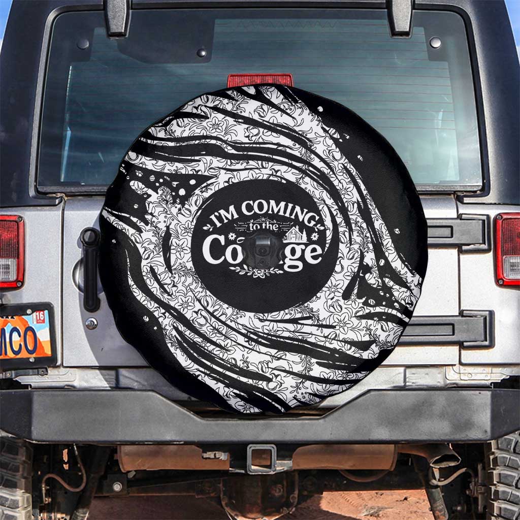 I'm Coming to the Cottage Spare Tire Cover with Hand-Drawn Floral Pattern
