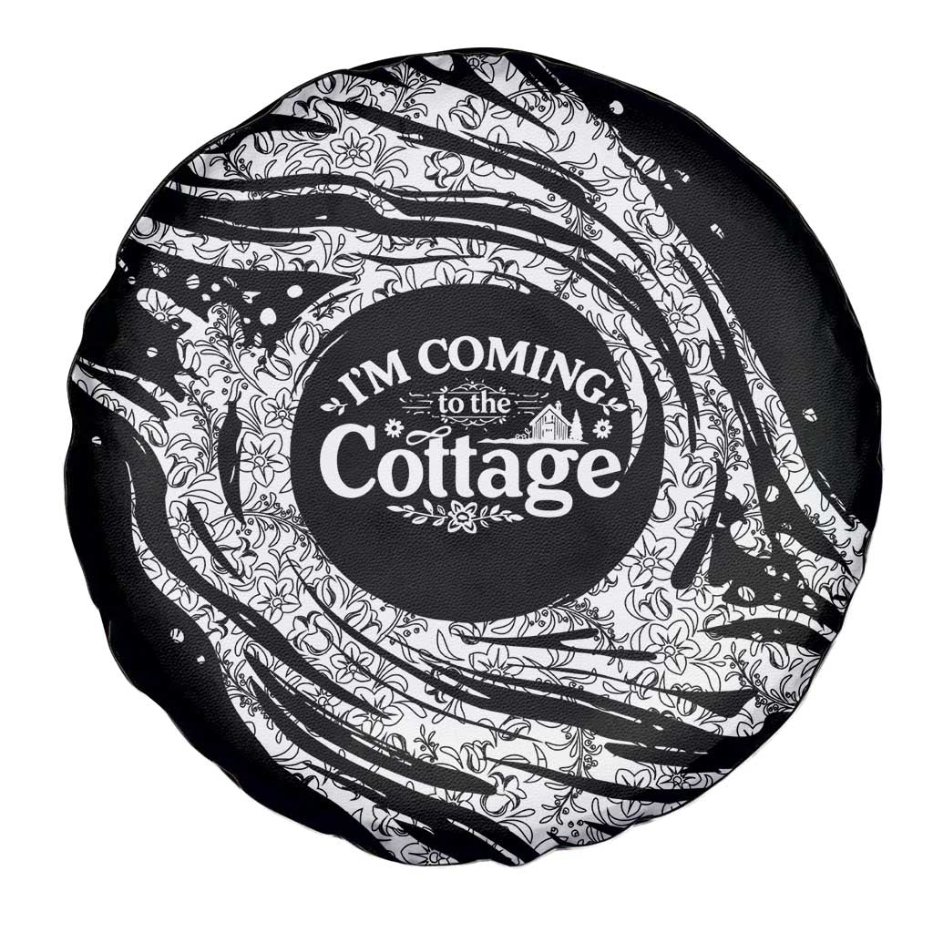 I'm Coming to the Cottage Spare Tire Cover with Hand-Drawn Floral Pattern