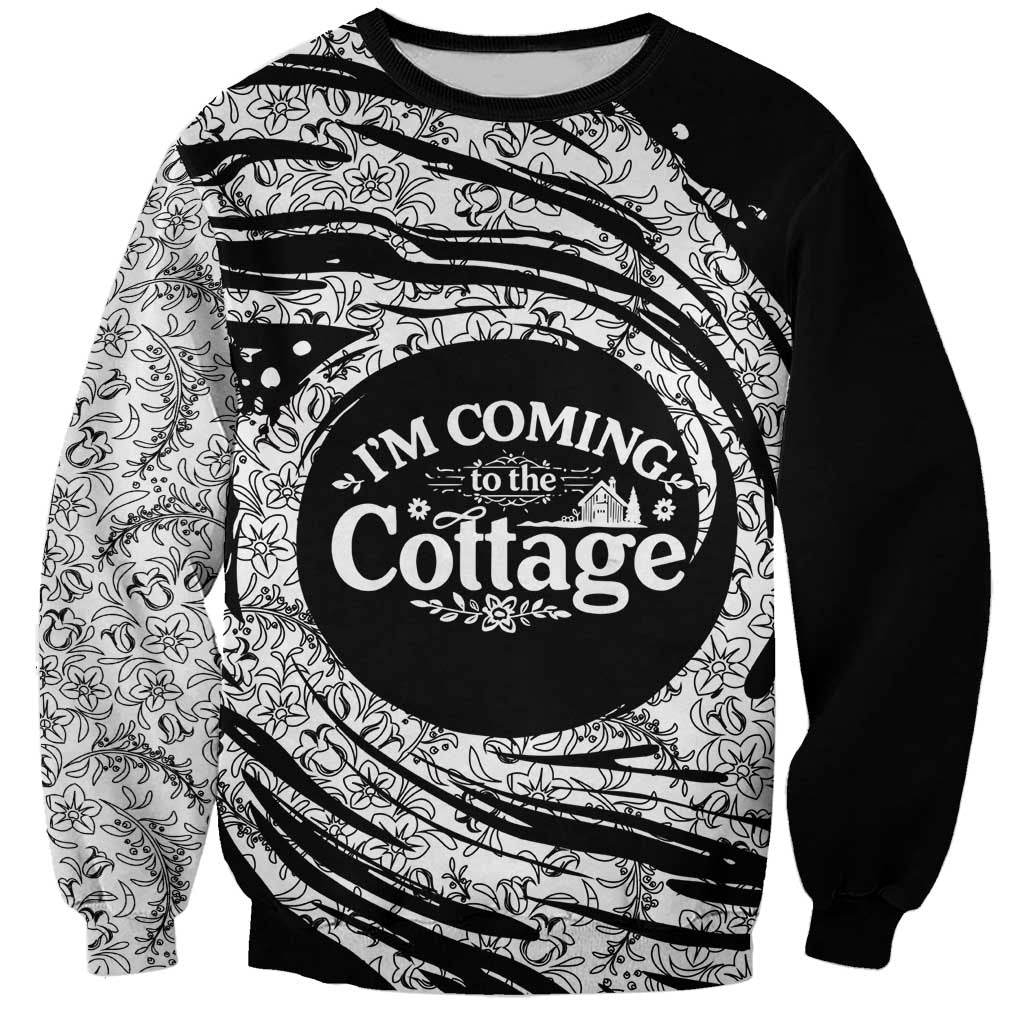 I'm Coming to the Cottage Sweatshirt with Hand-Drawn Floral Pattern