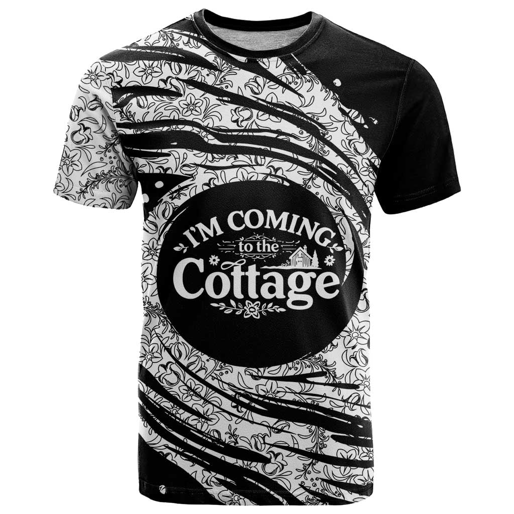 I'm Coming to the Cottage T Shirt with Hand-Drawn Floral Pattern