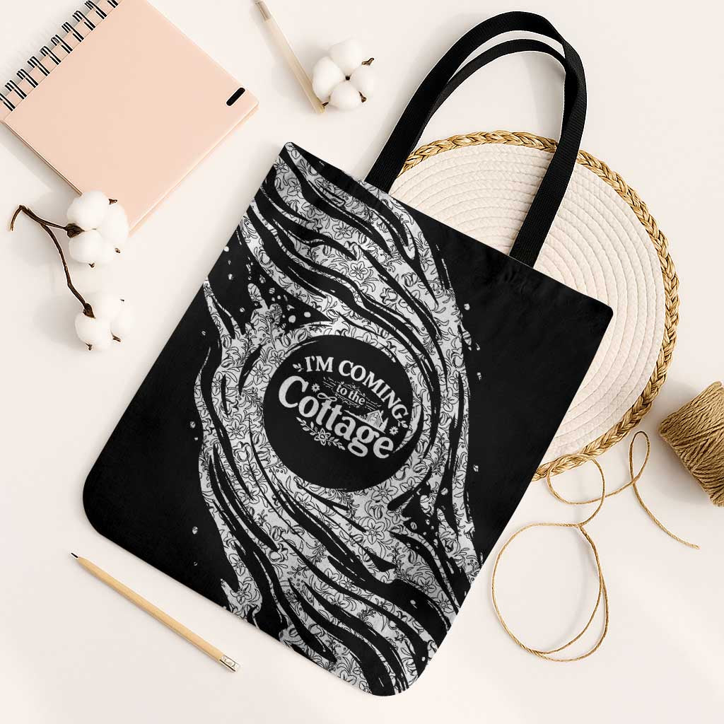 I'm Coming to the Cottage Tote Bag with Hand-Drawn Floral Pattern