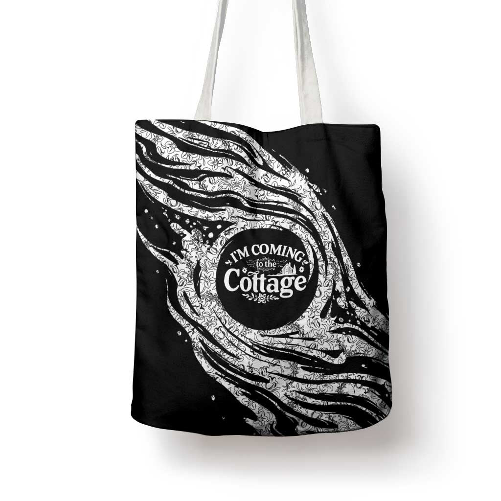 I'm Coming to the Cottage Tote Bag with Hand-Drawn Floral Pattern