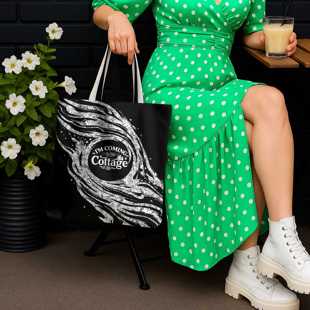 I'm Coming to the Cottage Tote Bag with Hand-Drawn Floral Pattern
