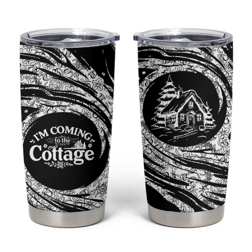 I'm Coming to the Cottage Tumbler Cup with Hand-Drawn Floral Pattern