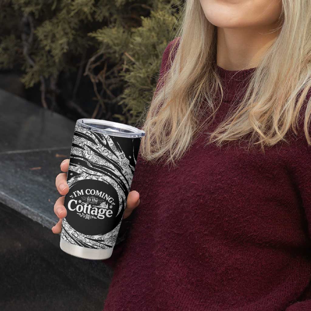 I'm Coming to the Cottage Tumbler Cup with Hand-Drawn Floral Pattern