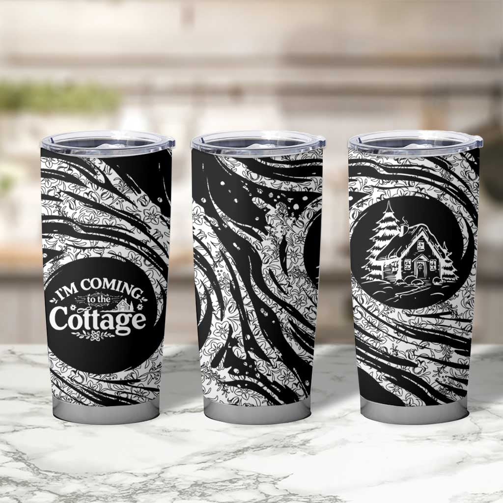 I'm Coming to the Cottage Tumbler Cup with Hand-Drawn Floral Pattern