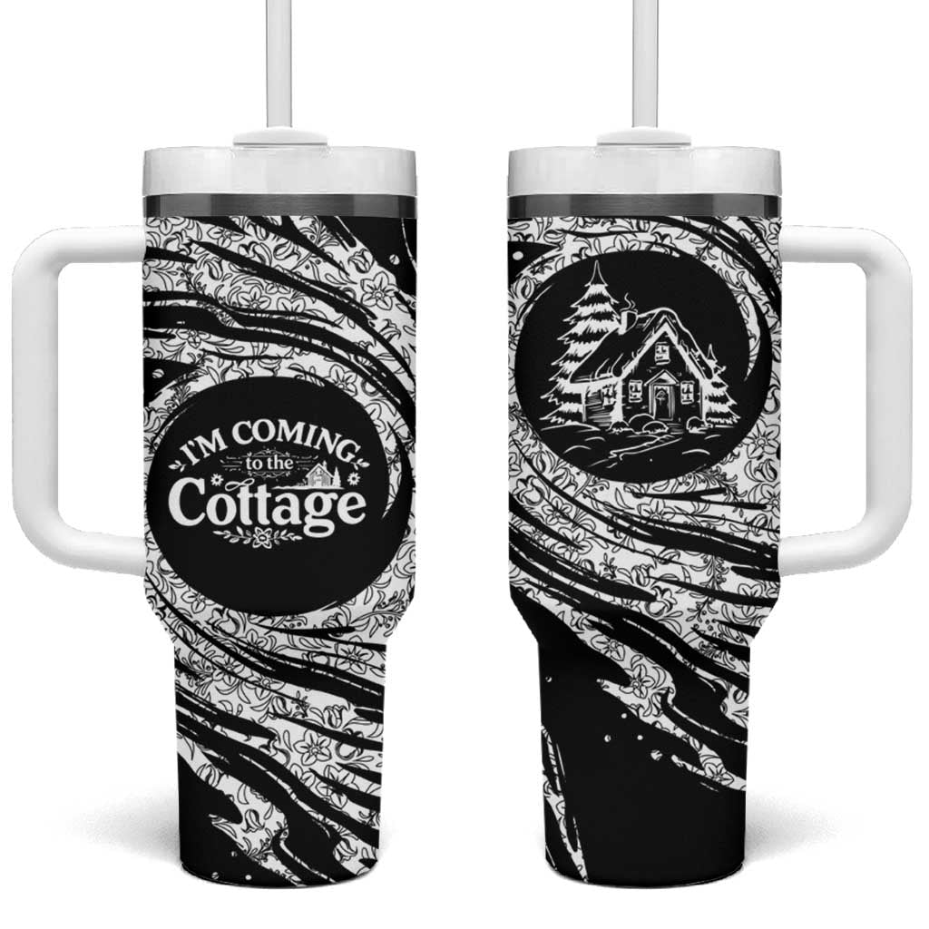 I'm Coming to the Cottage Tumbler With Handle with Hand-Drawn Floral Pattern