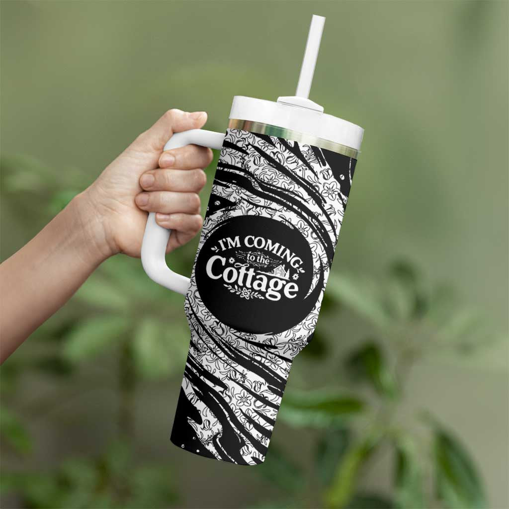 I'm Coming to the Cottage Tumbler With Handle with Hand-Drawn Floral Pattern