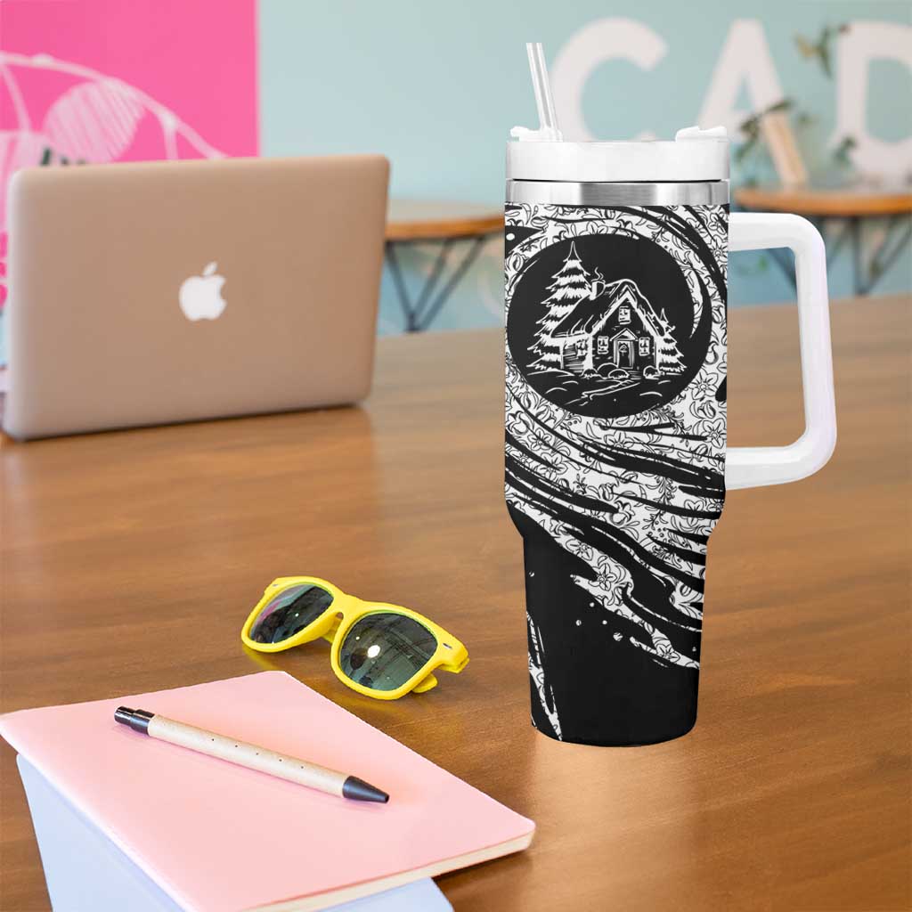 I'm Coming to the Cottage Tumbler With Handle with Hand-Drawn Floral Pattern