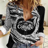 I'm Coming to the Cottage Women Casual Shirt with Hand-Drawn Floral Pattern