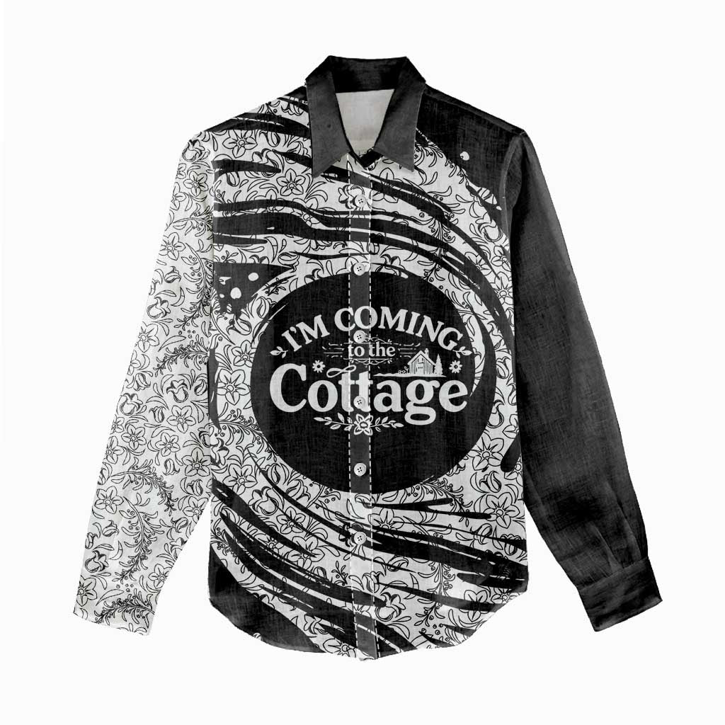 I'm Coming to the Cottage Women Casual Shirt with Hand-Drawn Floral Pattern