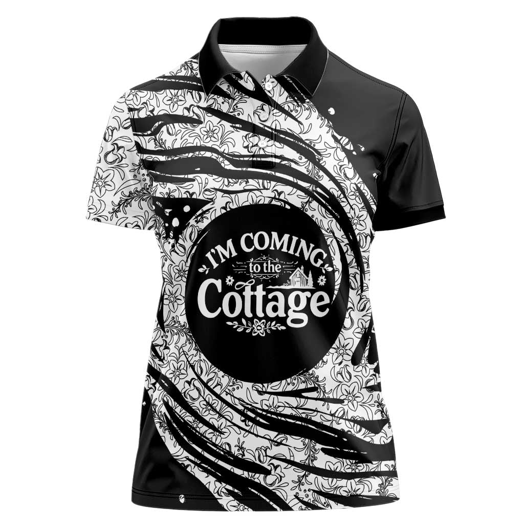 I'm Coming to the Cottage Women Polo Shirt with Hand-Drawn Floral Pattern