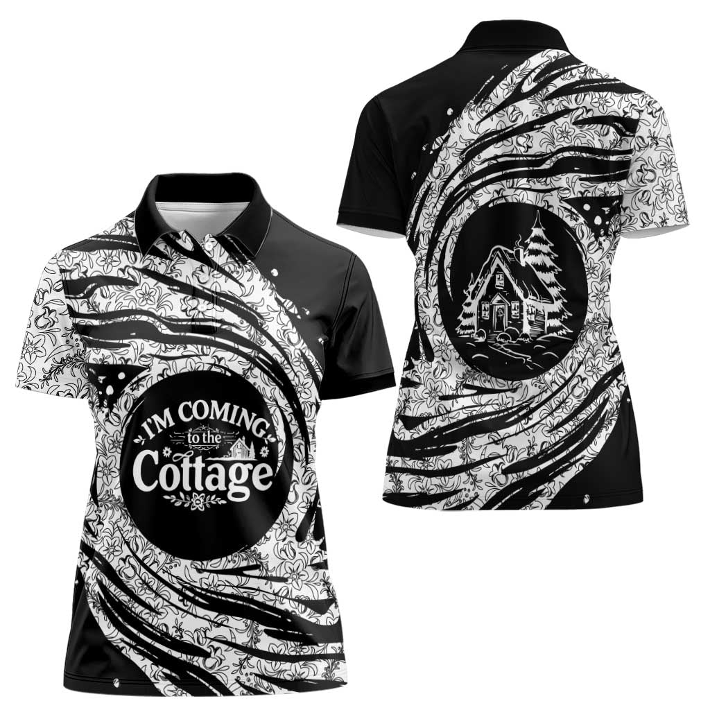 I'm Coming to the Cottage Women Polo Shirt with Hand-Drawn Floral Pattern
