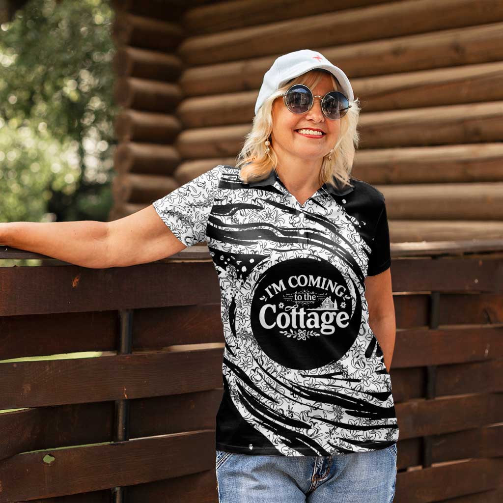 I'm Coming to the Cottage Women Polo Shirt with Hand-Drawn Floral Pattern