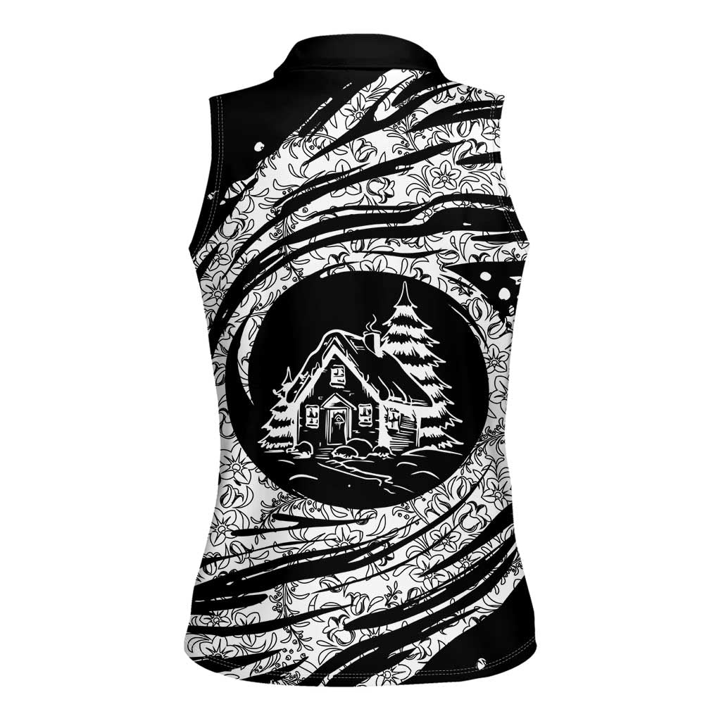I'm Coming to the Cottage Women Sleeveless Polo Shirt with Hand-Drawn Floral Pattern