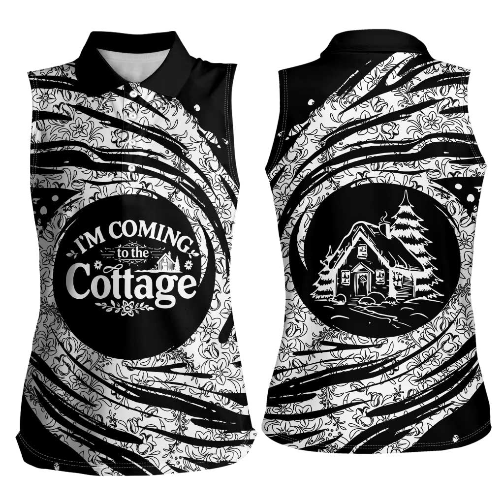 I'm Coming to the Cottage Women Sleeveless Polo Shirt with Hand-Drawn Floral Pattern