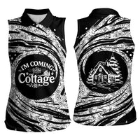 I'm Coming to the Cottage Women Sleeveless Polo Shirt with Hand-Drawn Floral Pattern