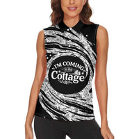 I'm Coming to the Cottage Women Sleeveless Polo Shirt with Hand-Drawn Floral Pattern