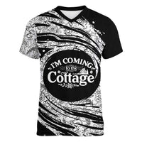 I'm Coming to the Cottage Women V-Neck T-Shirt with Hand-Drawn Floral Pattern
