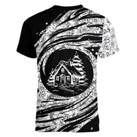 I'm Coming to the Cottage Women V-Neck T-Shirt with Hand-Drawn Floral Pattern